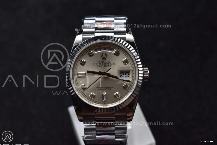 Steel Silver vr3255 Dial President 904L (Gain on Edition Breathable 36 Bracelet DayDate Weight) V5 690 SS Diamond Best QF 1003